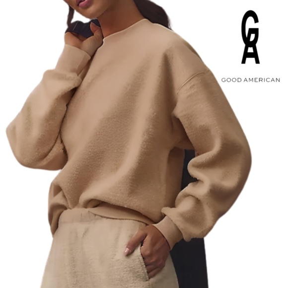 Good American Sherpa Fleece Crewneck Sweater - PECAN001 - Size 4 (XL) - Picture 1 of 14